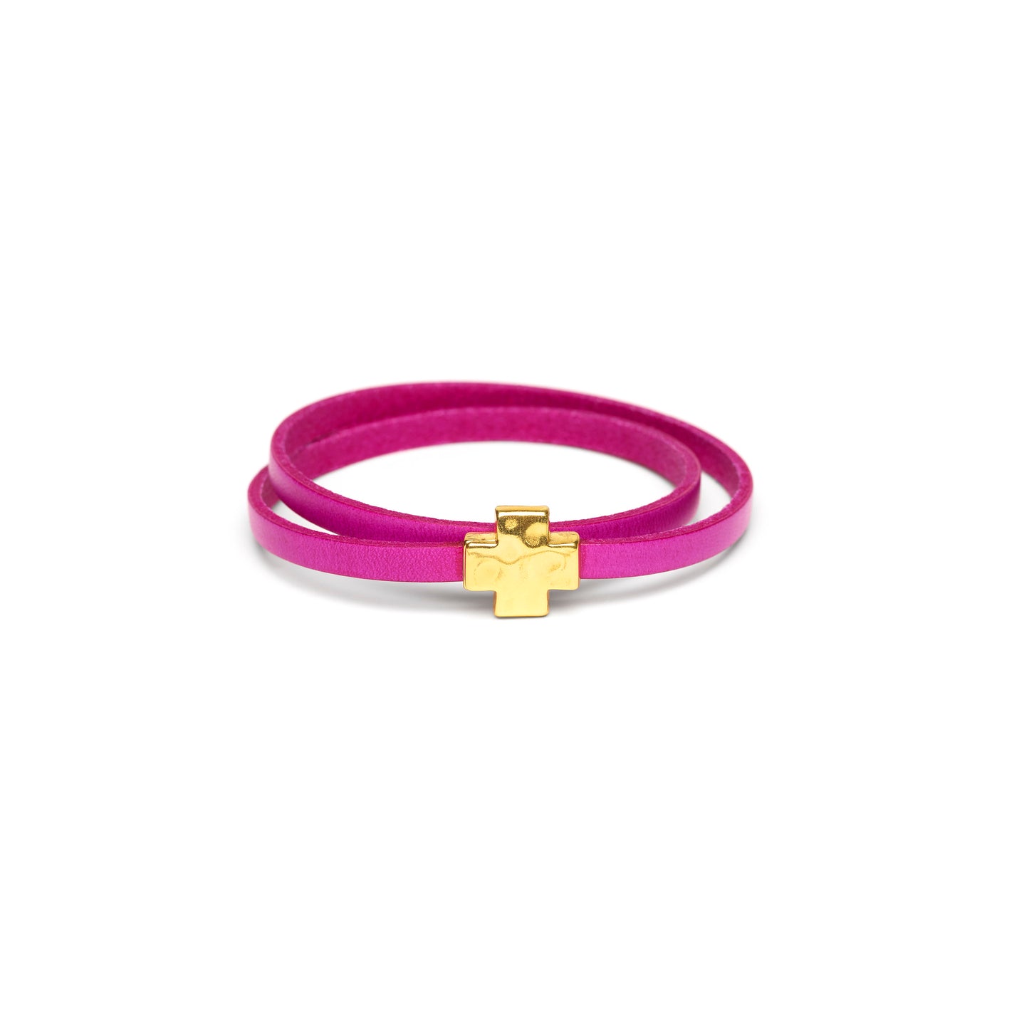 "Wrap it Up Bracelet" with Gold Cross - Double Length - Hot Pink