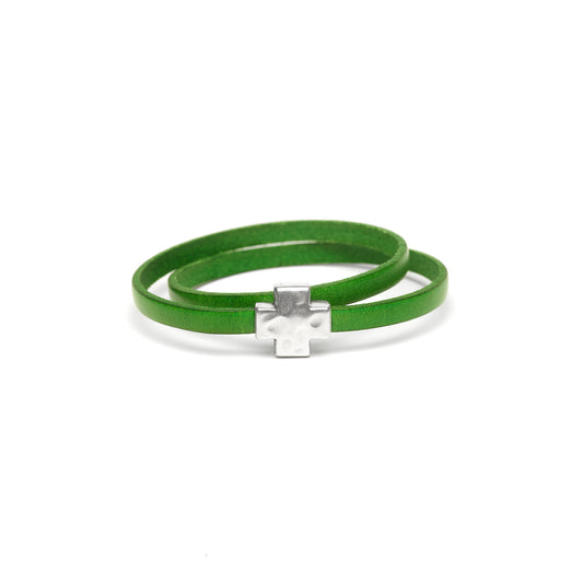 "Wrap it Up Bracelet" with Silver Cross - Double Length - Kelly Green