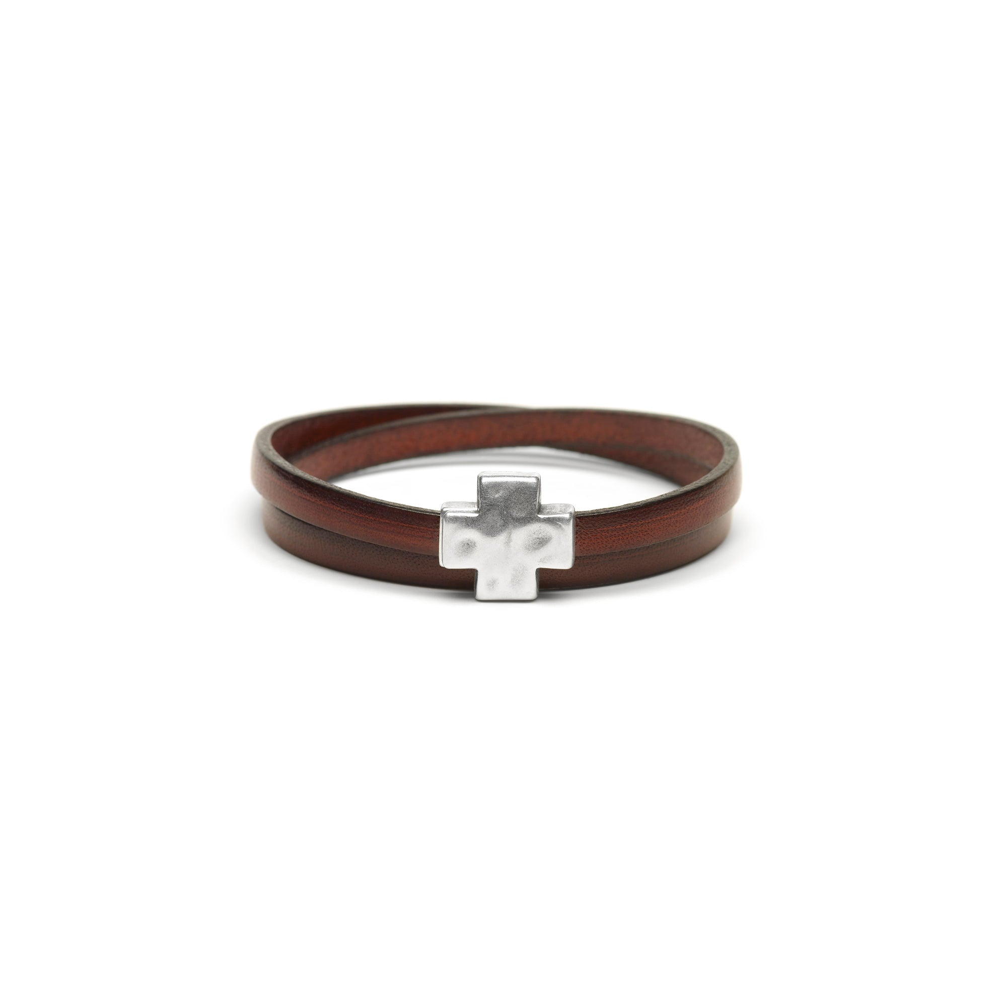 "Wrap it Up Bracelet" with Silver Cross - Double Length - Chocolate