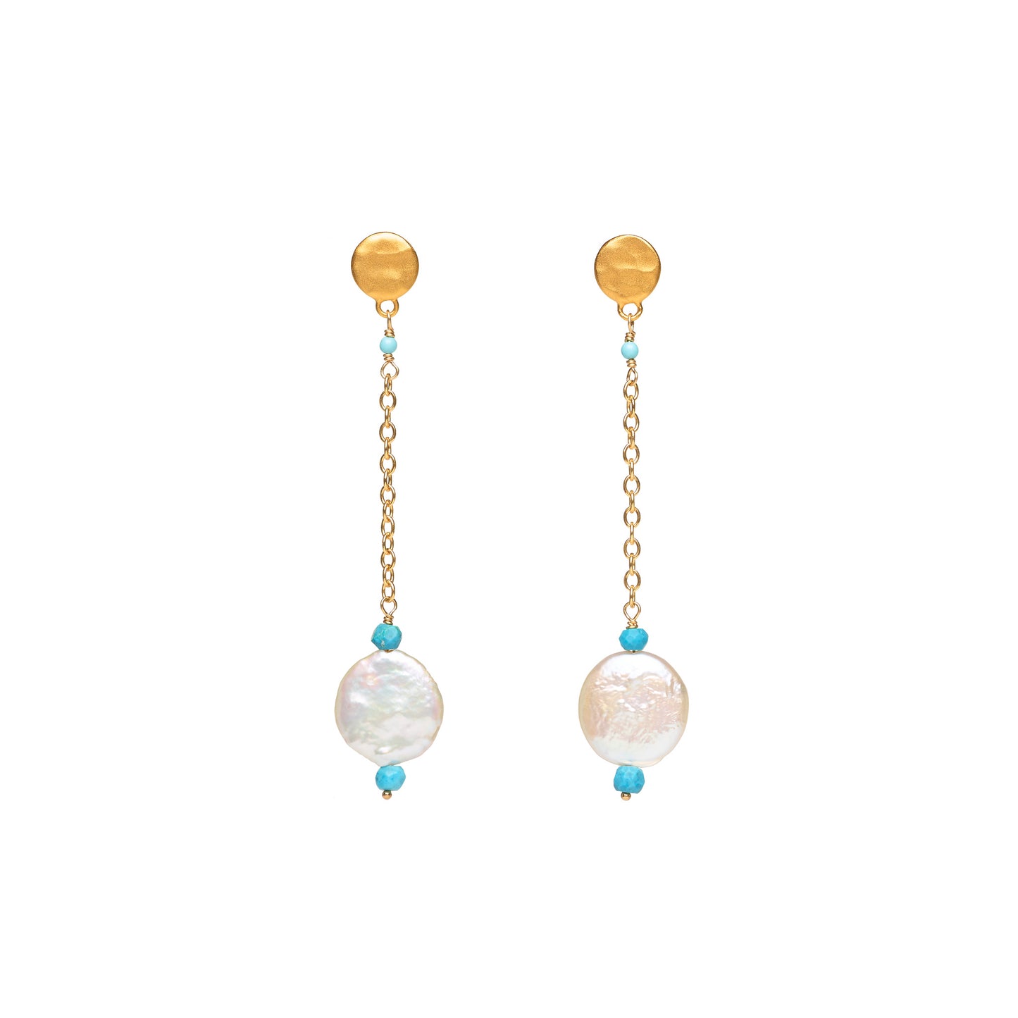 Coin Pearl and Turquoise Drop Earrings