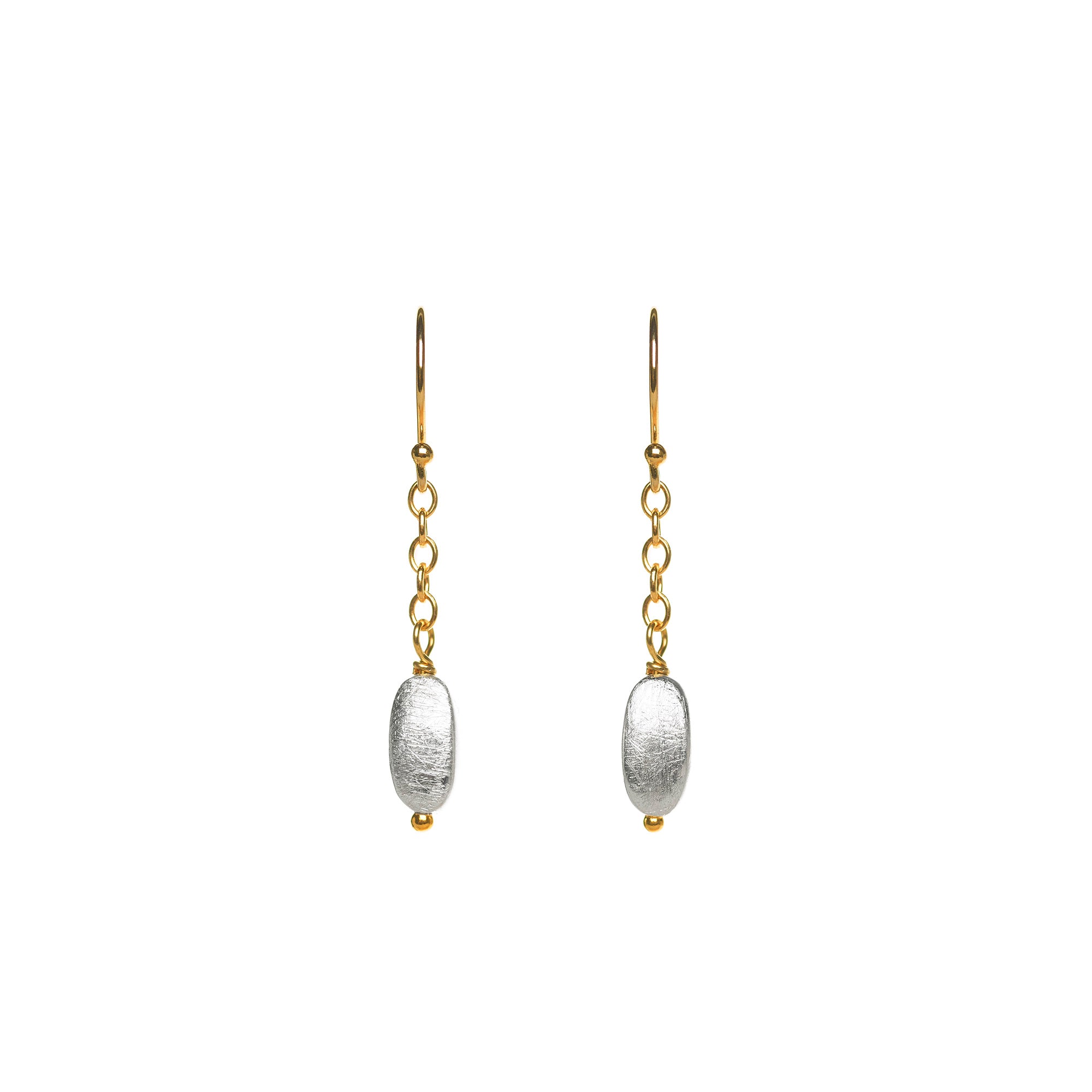 Silver Bean with Gold Chain Earrings