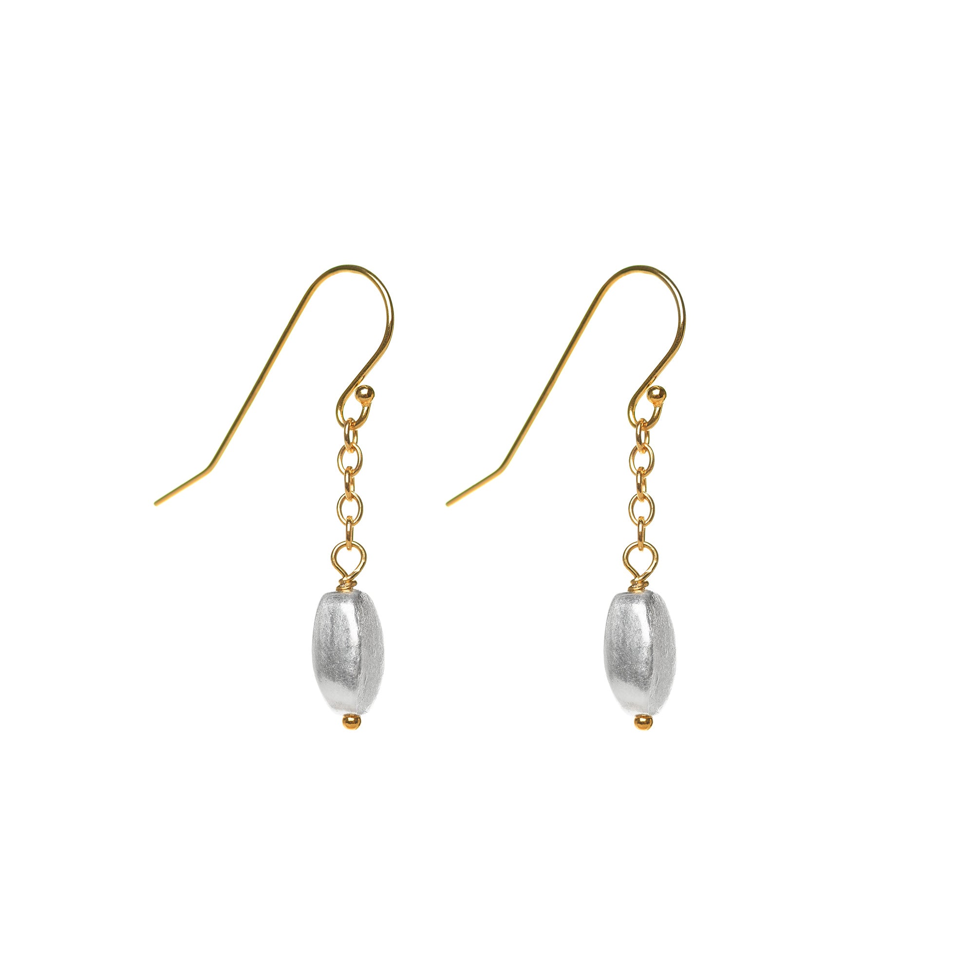 Silver Bean with Gold Chain Earrings