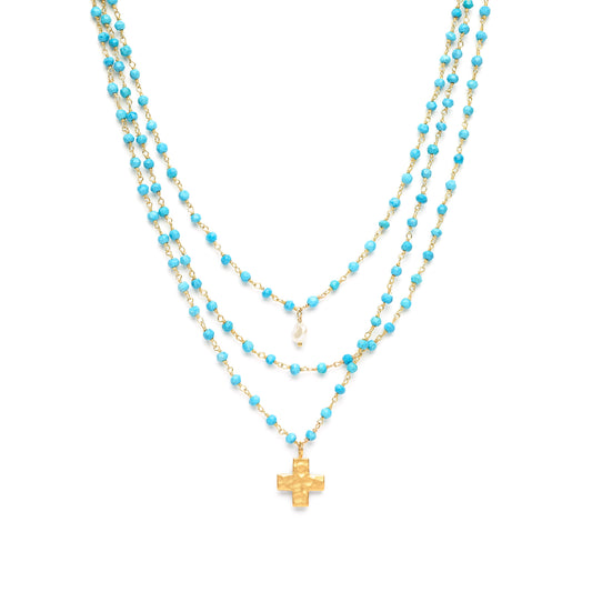 Equal Sided Cross Charm and Turquoise Necklace