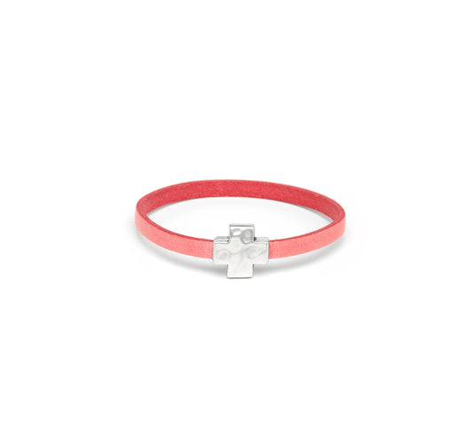 "Wrap it Up Bracelet" with Silver Cross - Single Length - Pink
