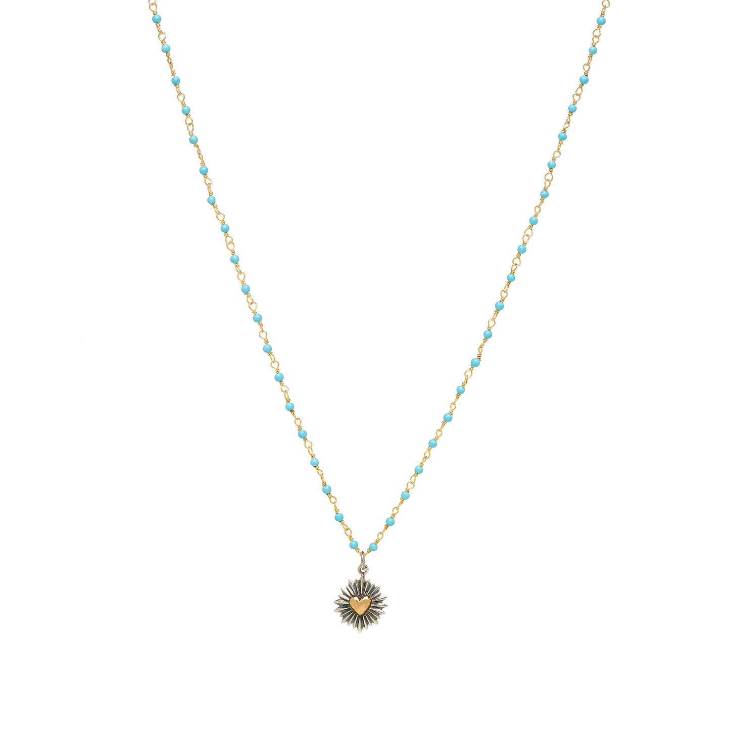 Kingman Turquoise Necklace with Heart Burst Charm