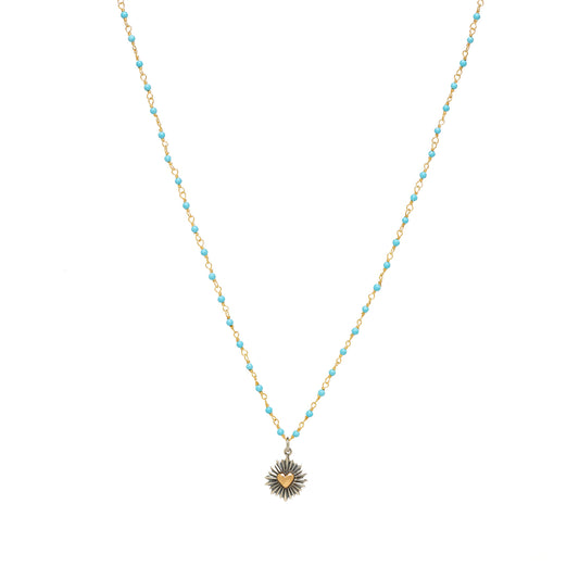 Kingman Turquoise Necklace with Heart Burst Charm