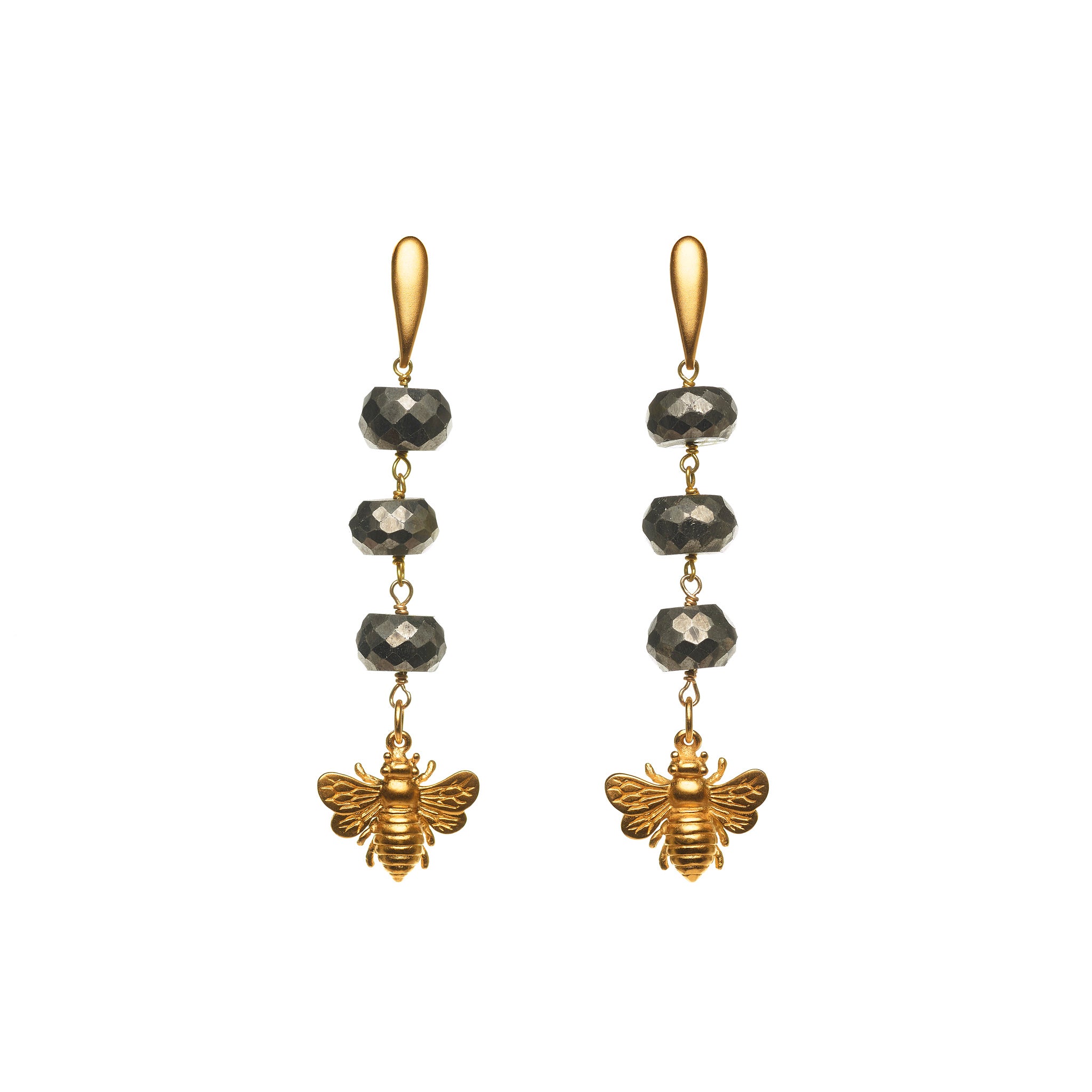 Small Bee Pyrite Drop Earrings