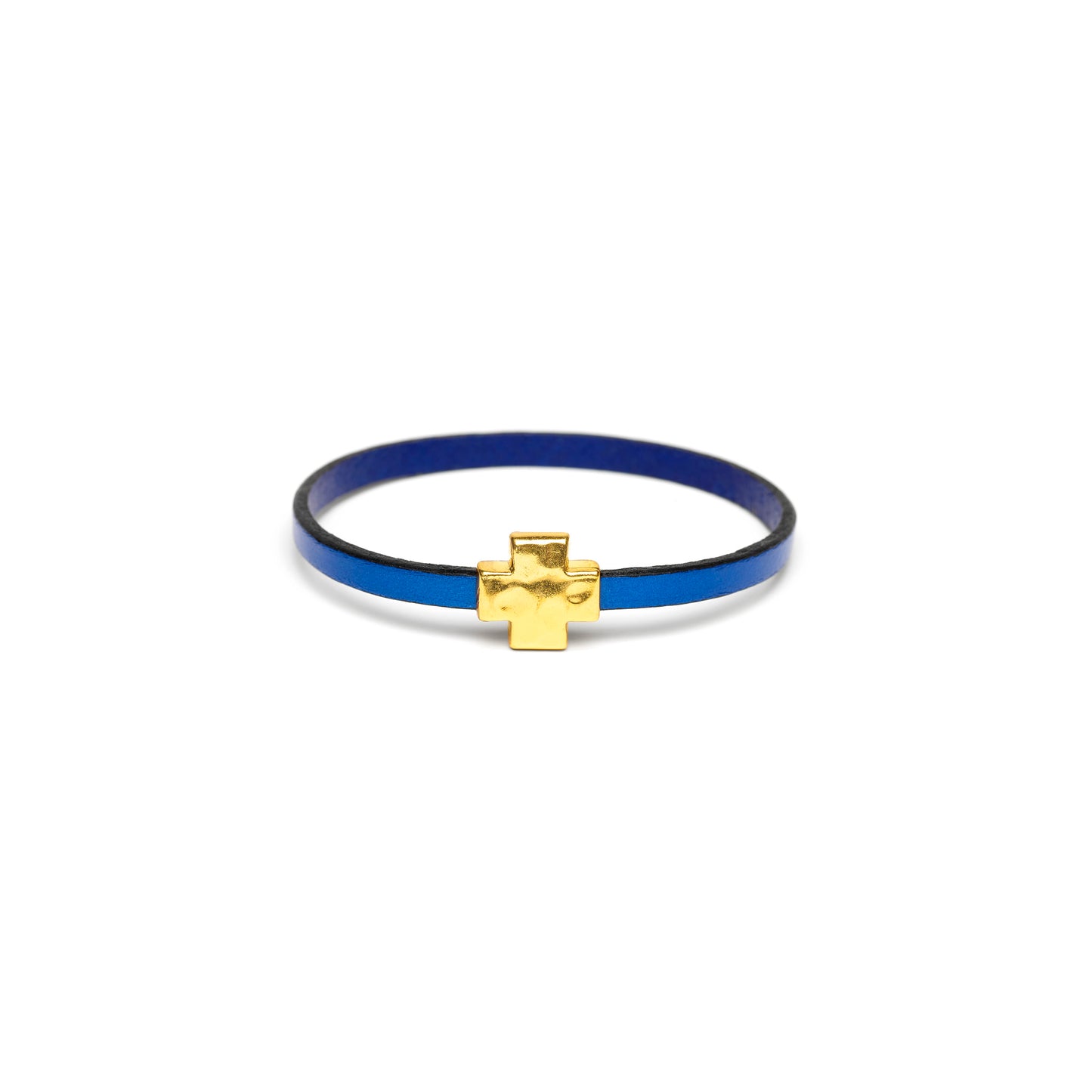 "Wrap it Up Bracelet" with Gold Cross - Single Length - Electric Blue