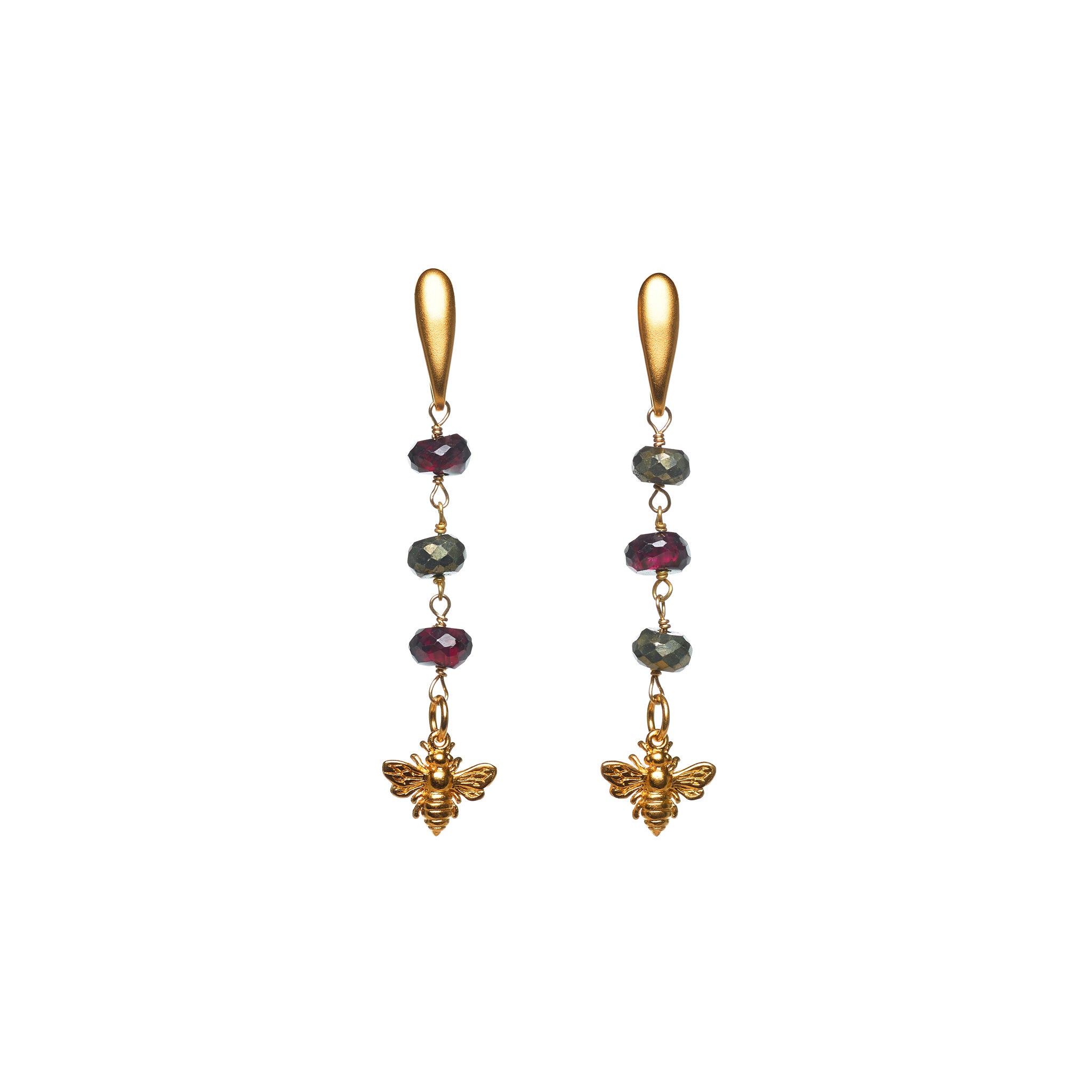 Pyrite and Garnet Drop Earrings