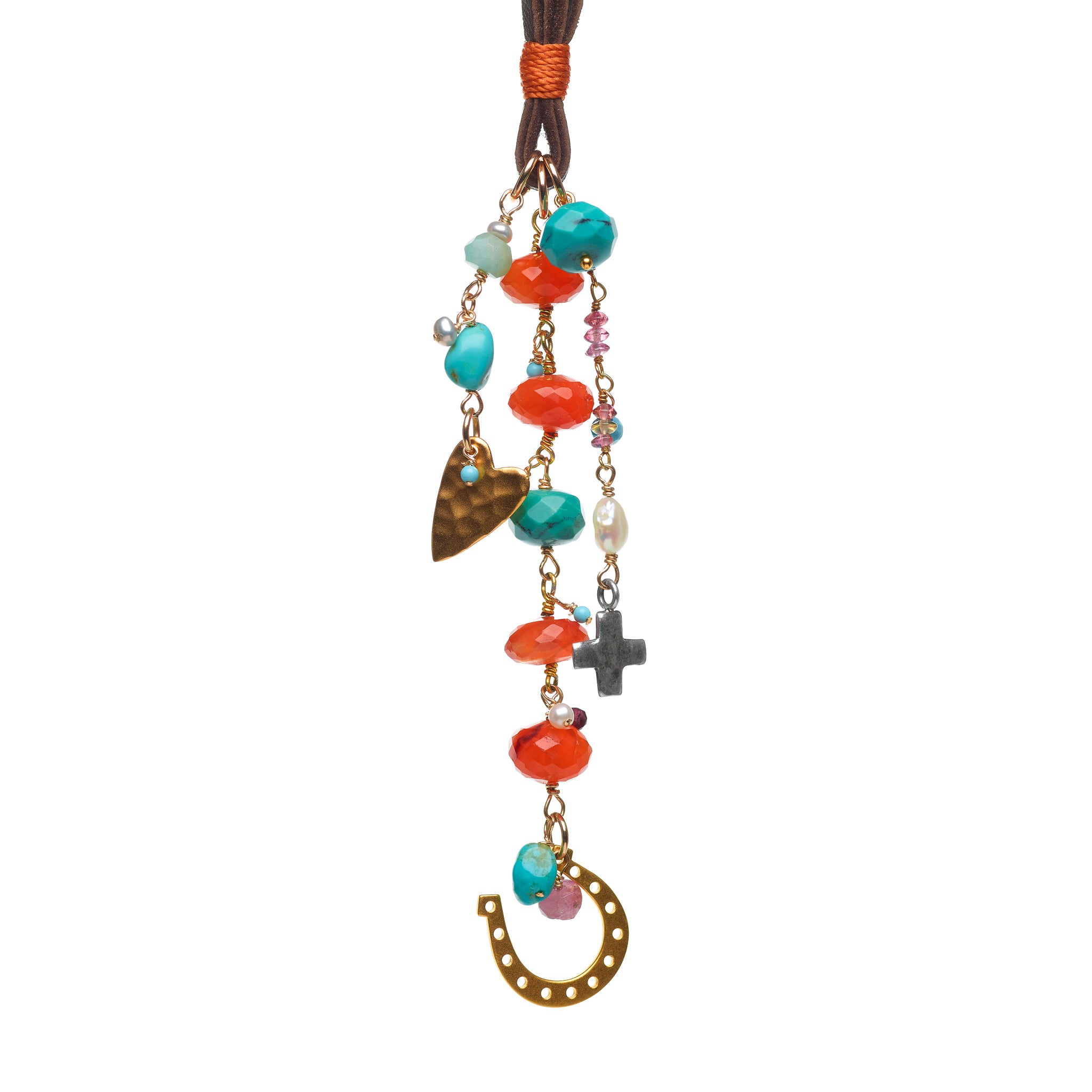 Mixed Charm Bundle on Suede with Carnelian and Turquoise