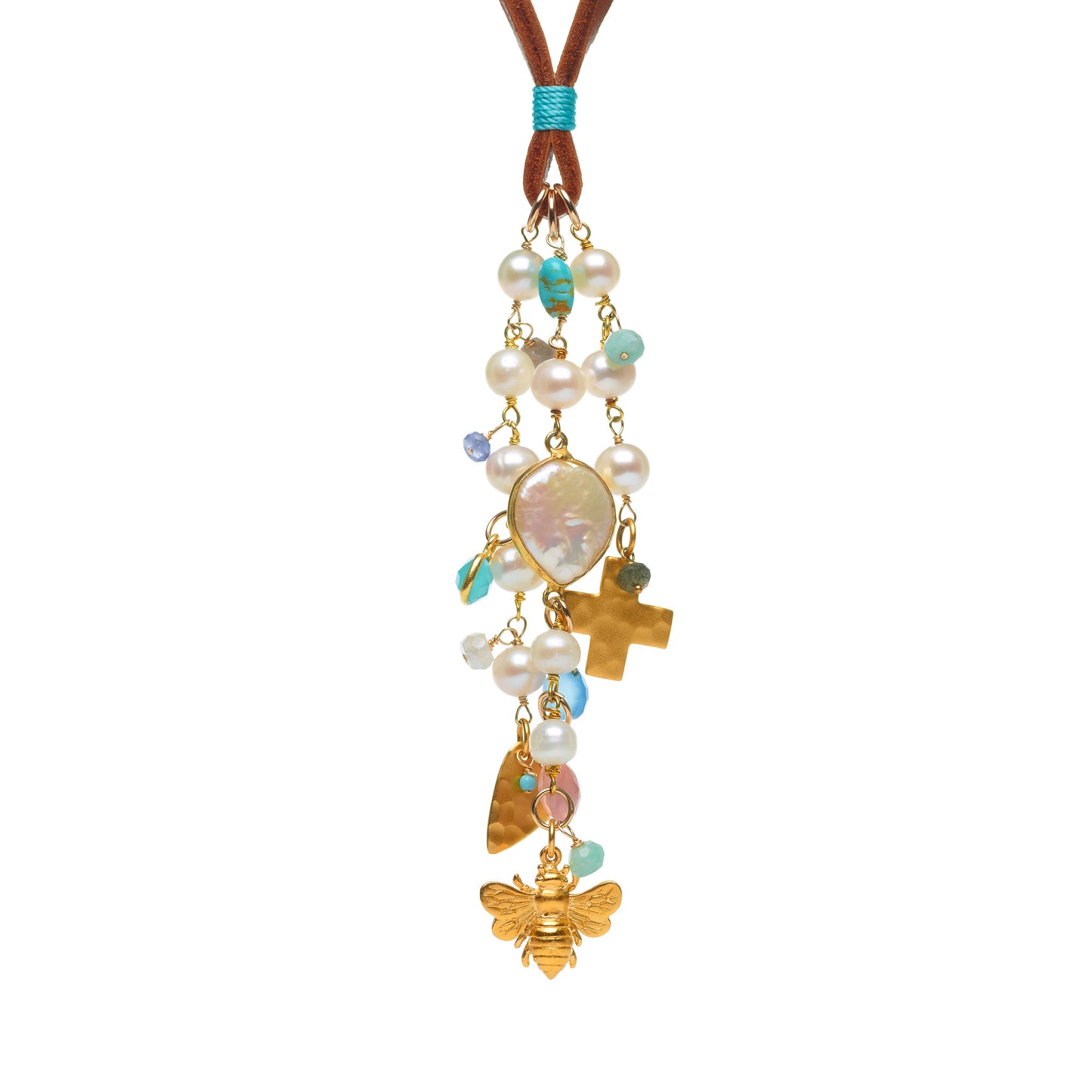 Mixed Charm Bundle on Suede with Turquoise and Pearls