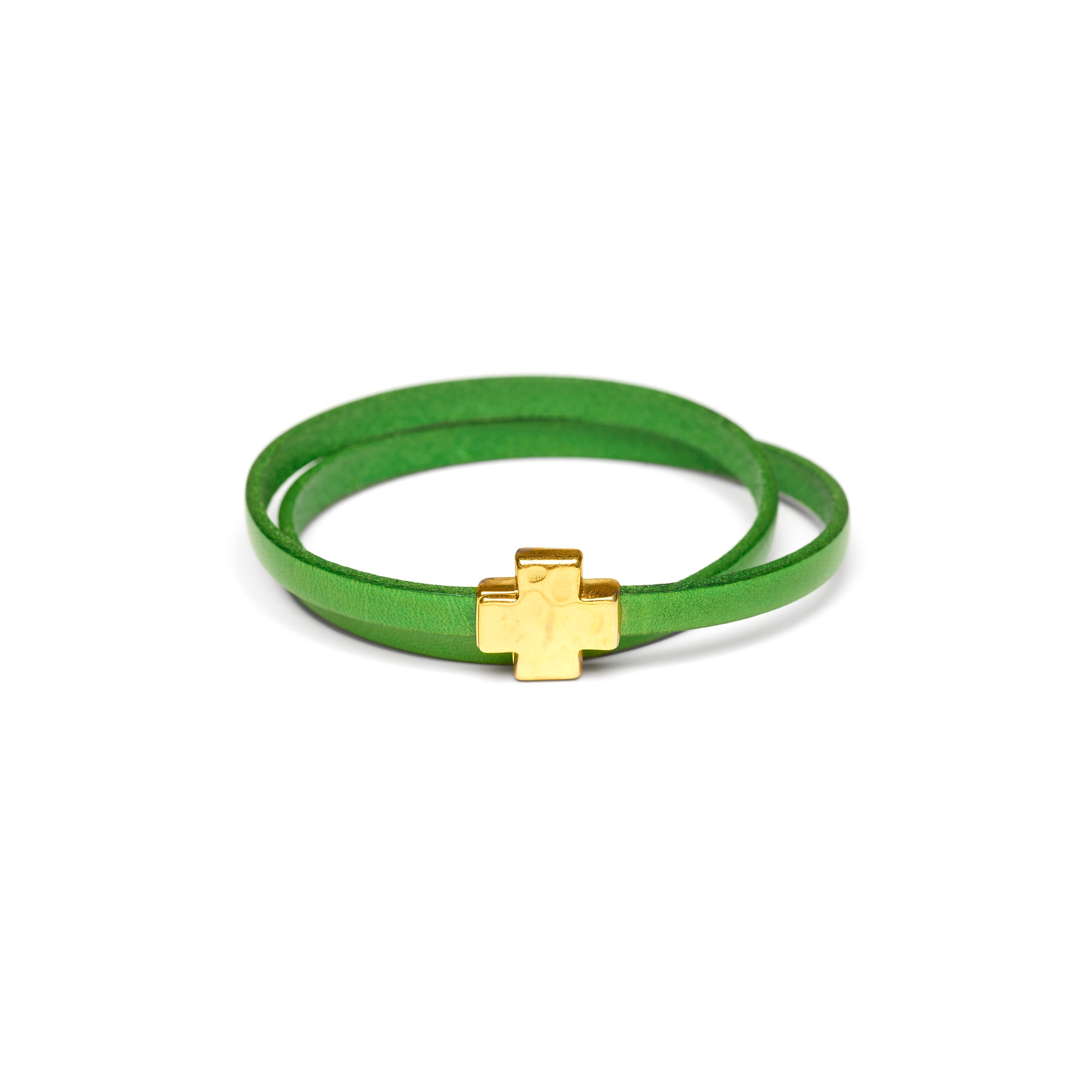 Kelly Green Double Wrap with Gold Cross