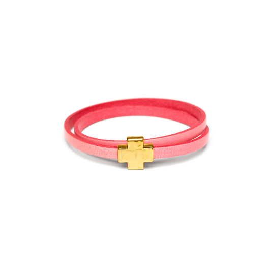 "Wrap it Up Bracelet" with Gold Cross - Double Length - Pink