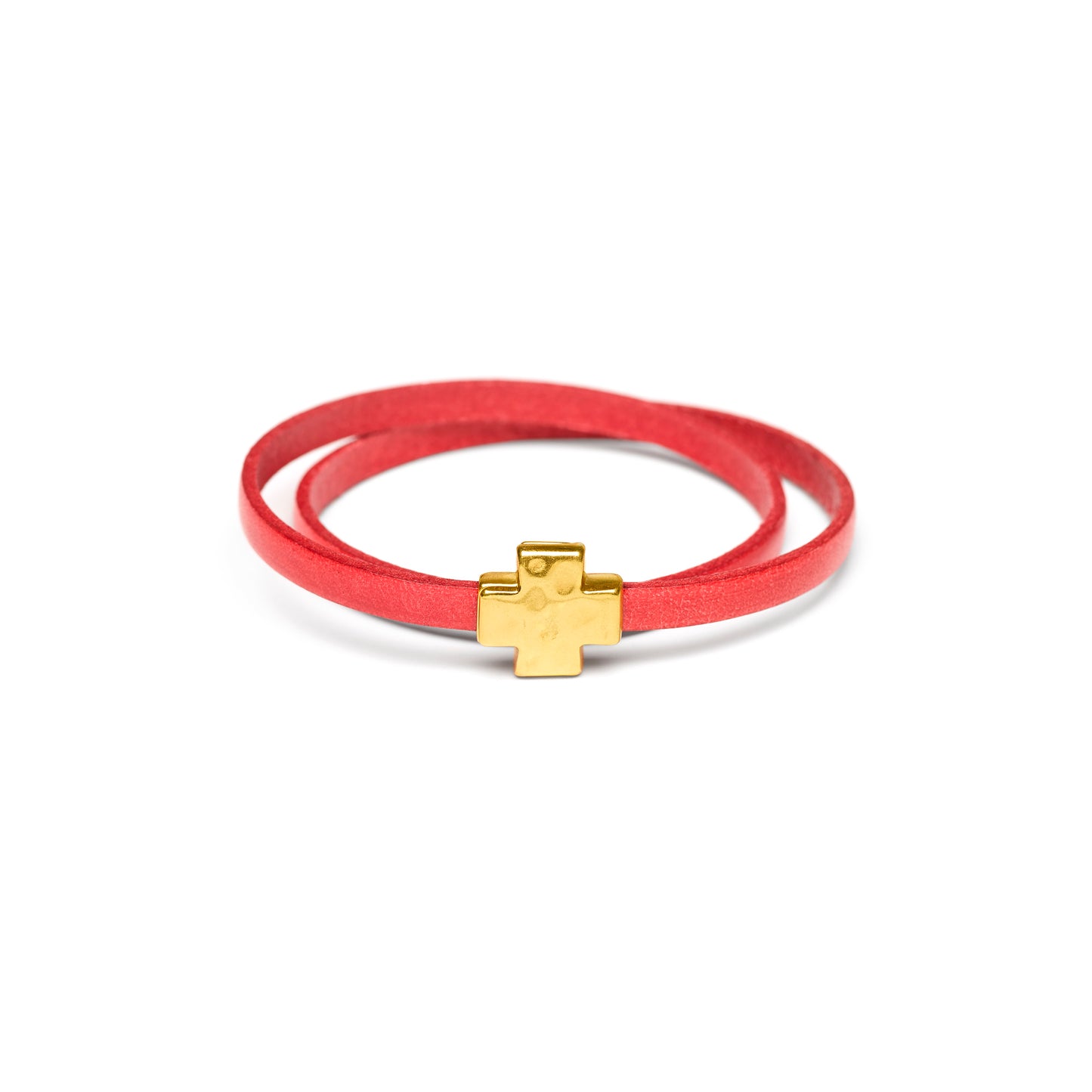 "Wrap it Up Bracelet" with Gold Cross - Double Length - Red
