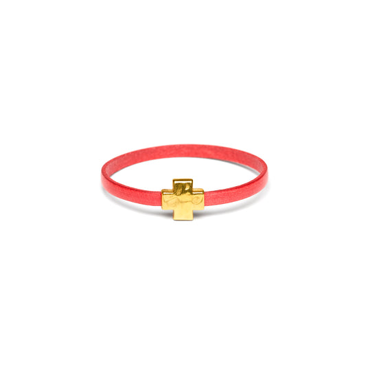 "Wrap it Up Bracelet" with Gold Cross - Single Length - Red