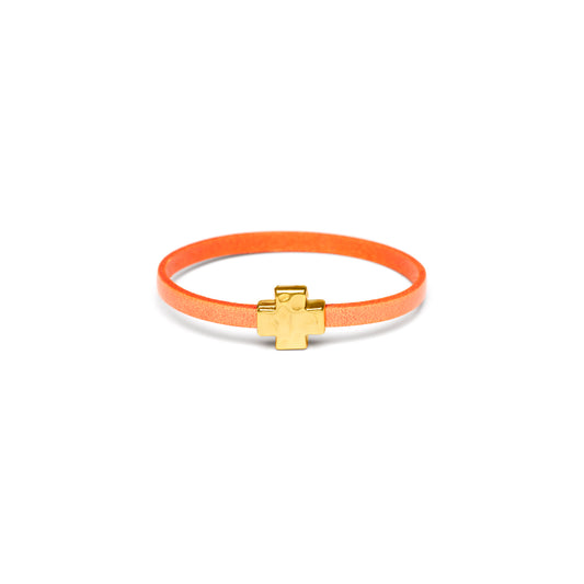 "Wrap it Up Bracelet" with Gold Cross - Single Length - Orange
